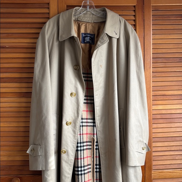 Vintage Burberry Overcoat Mens Tan Novacheck Plaid Long Checkered Trench SZ 46 - Picture 4 of 16